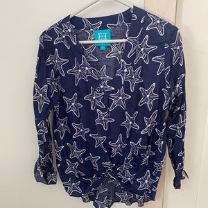 Escapada Beach Starfish Rayon Blouse / Shirt Sz. S